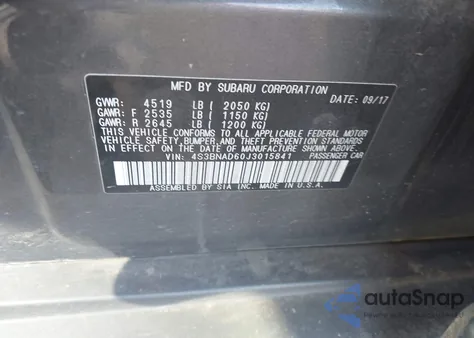 2018 Subaru Legacy 2.5I Premium from USA, damaged, VIN 4S3BNAD60J3015841